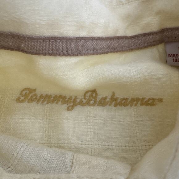 Vintage Tommy Bahama 100% LINEN Shirt Men’s Medium Long Sleeve Yellow Beachy - Picture 4 of 8